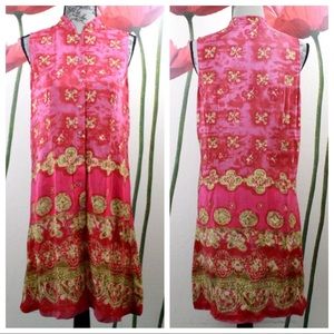 Amanda Smith Silk Red Geo Print Button Shirt Dress